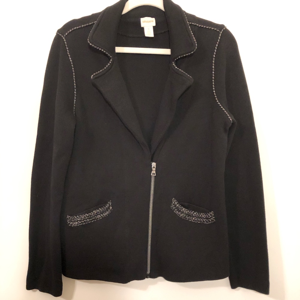 Chicos black thick knit jacket with zipper front